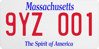 MA license plate 9YZ001