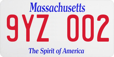 MA license plate 9YZ002