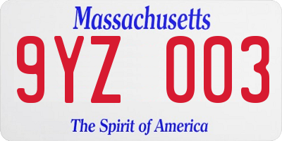 MA license plate 9YZ003