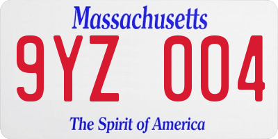 MA license plate 9YZ004