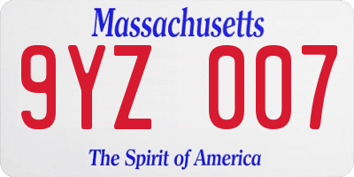 MA license plate 9YZ007