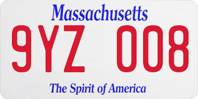MA license plate 9YZ008