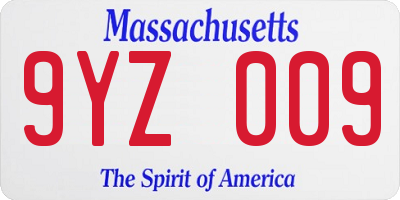 MA license plate 9YZ009