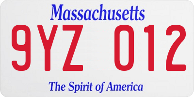 MA license plate 9YZ012