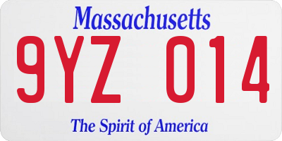 MA license plate 9YZ014