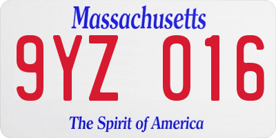 MA license plate 9YZ016