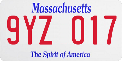 MA license plate 9YZ017