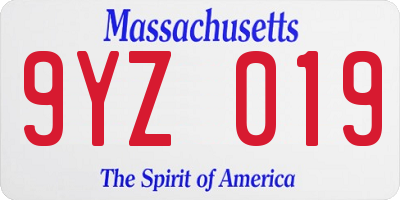 MA license plate 9YZ019
