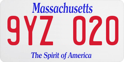 MA license plate 9YZ020