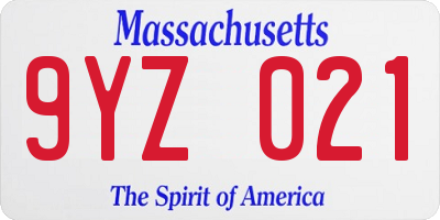 MA license plate 9YZ021