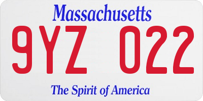 MA license plate 9YZ022