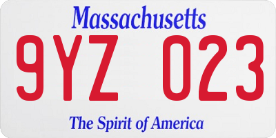 MA license plate 9YZ023