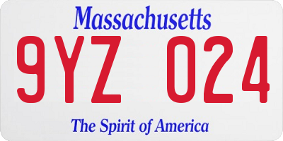 MA license plate 9YZ024
