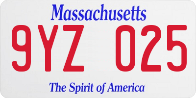 MA license plate 9YZ025