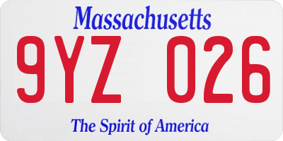 MA license plate 9YZ026