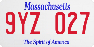 MA license plate 9YZ027