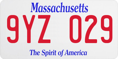 MA license plate 9YZ029