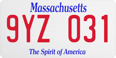 MA license plate 9YZ031