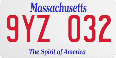MA license plate 9YZ032