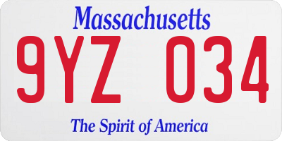 MA license plate 9YZ034