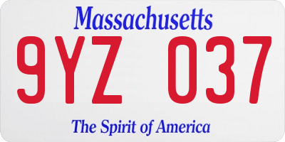 MA license plate 9YZ037