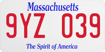 MA license plate 9YZ039