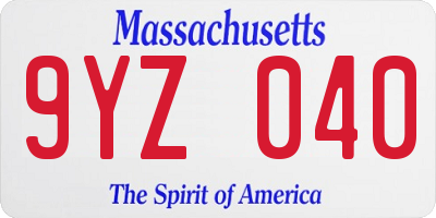 MA license plate 9YZ040