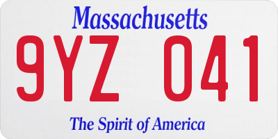 MA license plate 9YZ041