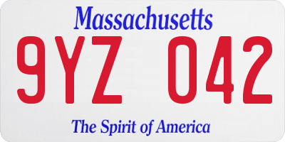 MA license plate 9YZ042