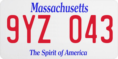 MA license plate 9YZ043
