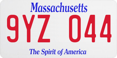 MA license plate 9YZ044