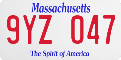 MA license plate 9YZ047