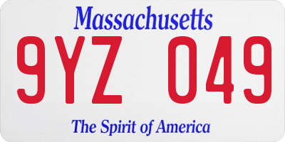MA license plate 9YZ049