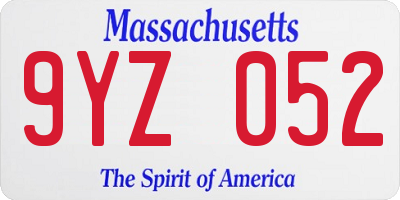 MA license plate 9YZ052