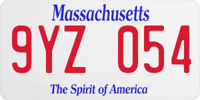 MA license plate 9YZ054