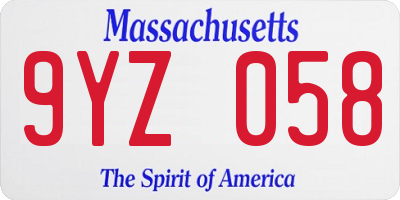 MA license plate 9YZ058