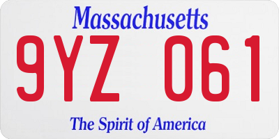 MA license plate 9YZ061