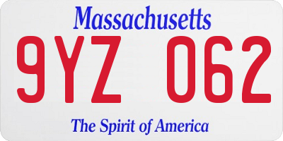 MA license plate 9YZ062
