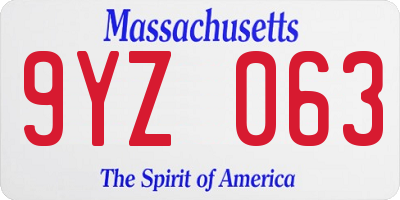 MA license plate 9YZ063