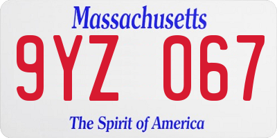 MA license plate 9YZ067