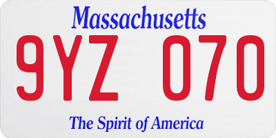 MA license plate 9YZ070
