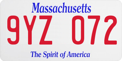 MA license plate 9YZ072