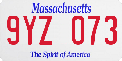 MA license plate 9YZ073