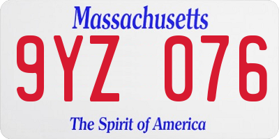 MA license plate 9YZ076