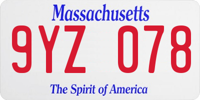 MA license plate 9YZ078
