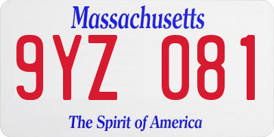 MA license plate 9YZ081