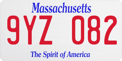 MA license plate 9YZ082