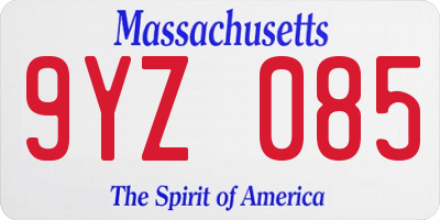 MA license plate 9YZ085