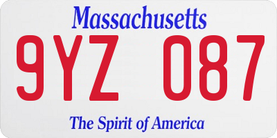 MA license plate 9YZ087