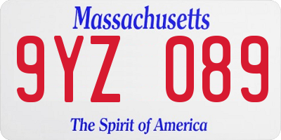MA license plate 9YZ089